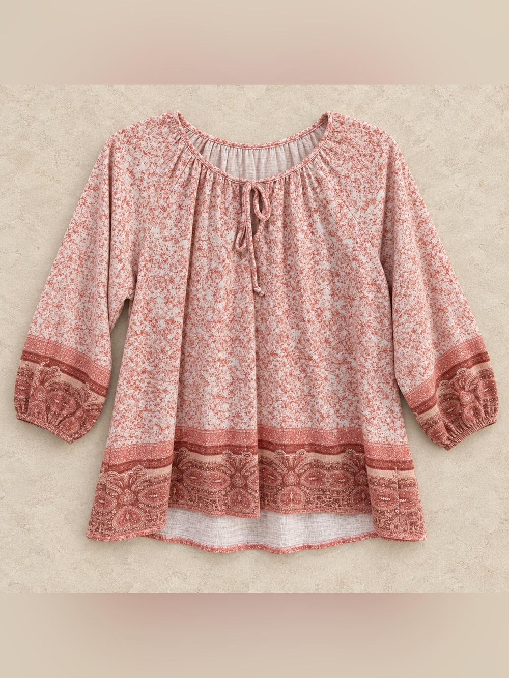 Como Vintage Pink Paisley Border Peasant Blouse